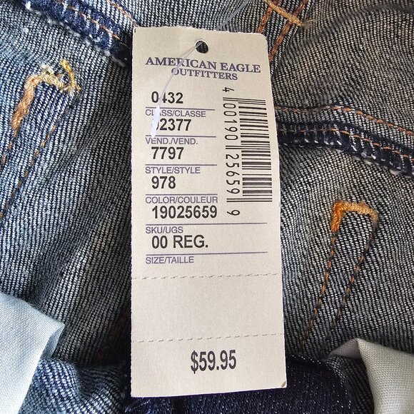 American Eagle Low Rise Patchwork Skinny Jeans - 2012 - Dark Wash - Sz 00 Reg - Picture 4 of 16